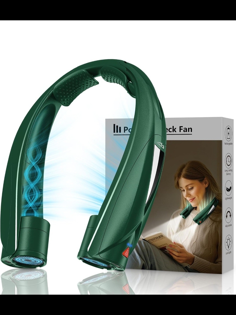 Portable Neck Fan - with LED Book Light, 6-20 Hrs Long Battery, 6-Speed